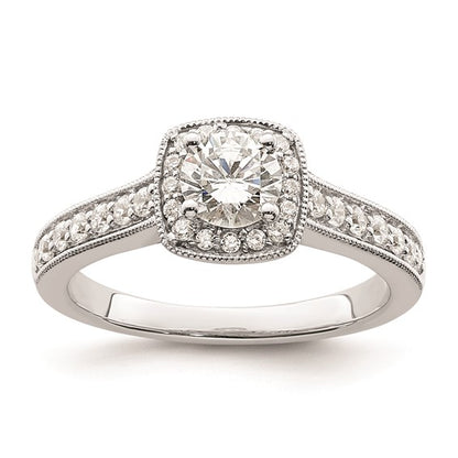 14K White Gold Halo Plus (Holds 1/2 carat (5.2mm) Round Center) 3/8 carat Diamond Semi-mount Engagement Ring