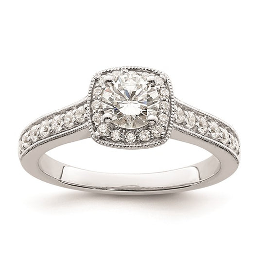 14K White Gold Halo Plus (Holds 1/2 carat (5.2mm) Round Center) 3/8 carat Diamond Semi-mount Engagement Ring