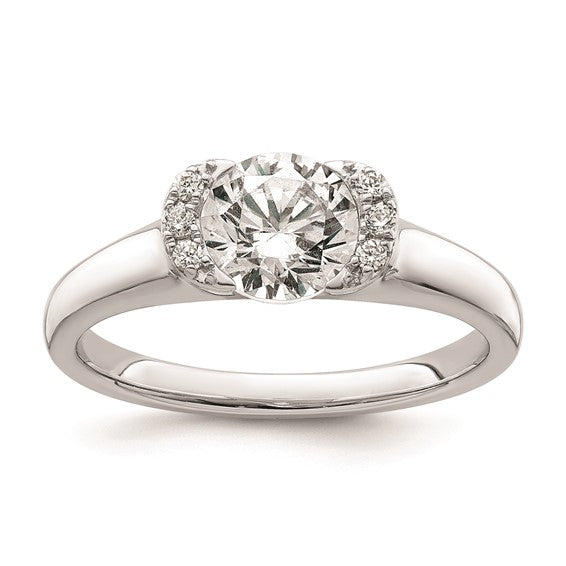 14k White Gold (Holds 1 carat (6.40 mm) Round) Half-Bezel with 1/20 carat Diamond Semi-Mount Engagement Ring