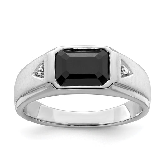 14k White Gold Polished & Satin Onyx & Diamond Mens Ring