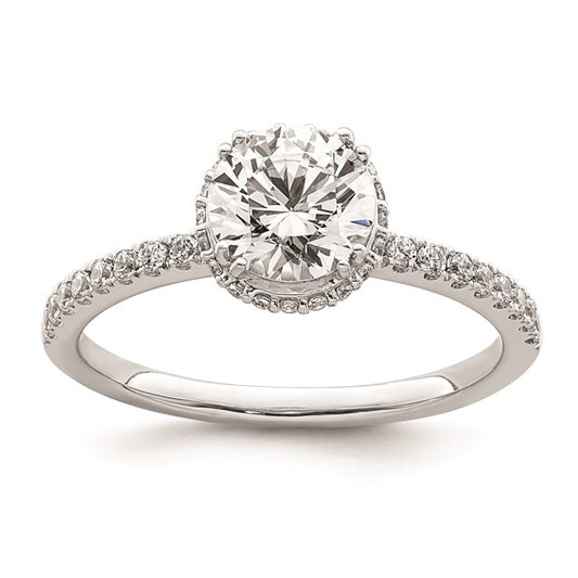 14K White Gold Vintage Halo (Holds 1 carat (6.5mm) Round Center) 1/4 carat Diamond Semi-mount Engagement Ring