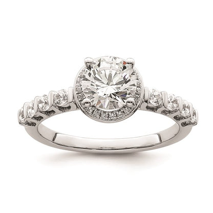 14K White Gold Halo Plus (Holds 1 carat (6.5mm) Round Center) 1/2 carat Diamond Semi-mount Engagement Ring