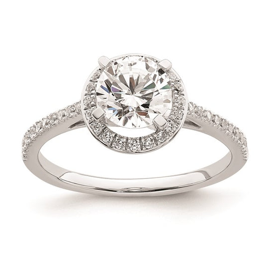 14K White Gold Vintage Halo (Holds 1 carat (6.5mm) Round Center) 1/3 carat Diamond Semi-mount Engagement Ring