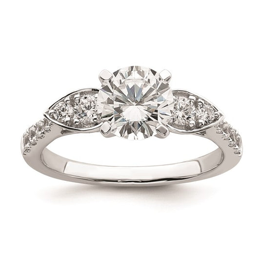 14K White Gold (Holds 1.25 carat (7.00mm) Round Center) 3/8 carat Diamond Semi-Mount Engagement Ring