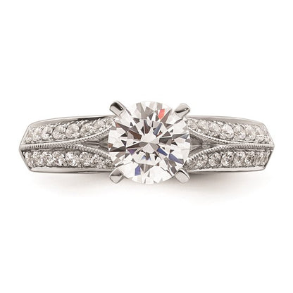 14k White Gold (Holds 1 carat (6.5mm) Round Center) 1/3 carat Diamond Semi-Mount Engagement Ring