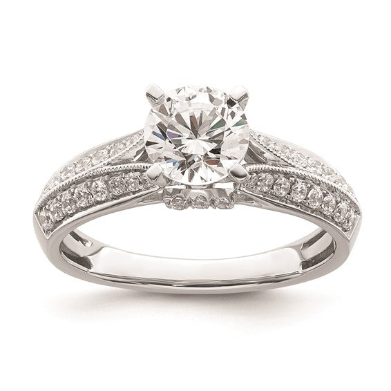 14k White Gold (Holds 1 carat (6.5mm) Round Center) 1/3 carat Diamond Semi-Mount Engagement Ring