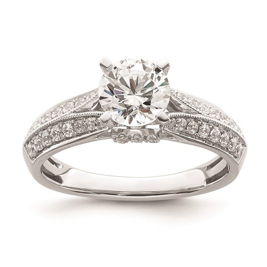 14k White Gold (Holds 1 carat (6.5mm) Round Center) 1/3 carat Diamond Semi-Mount Engagement Ring