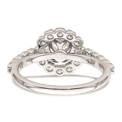 14K White Gold Halo (Holds 1 carat (6.5mm) Round Center) 3/4 carat Diamond Semi-mount Engagement Ring