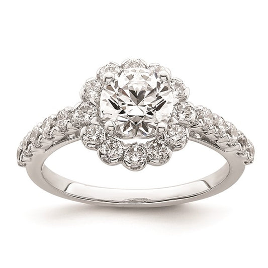 14K White Gold Halo (Holds 1 carat (6.5mm) Round Center) 3/4 carat Diamond Semi-mount Engagement Ring