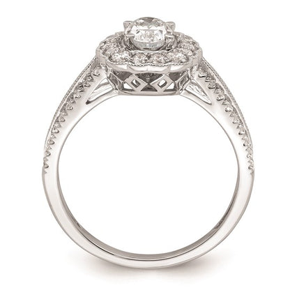 14K White Gold Vintage Halo (Holds 1/2 carat (5.2mm) Oval Center) 1/2 carat Diamond Semi-mount Engagement Ring