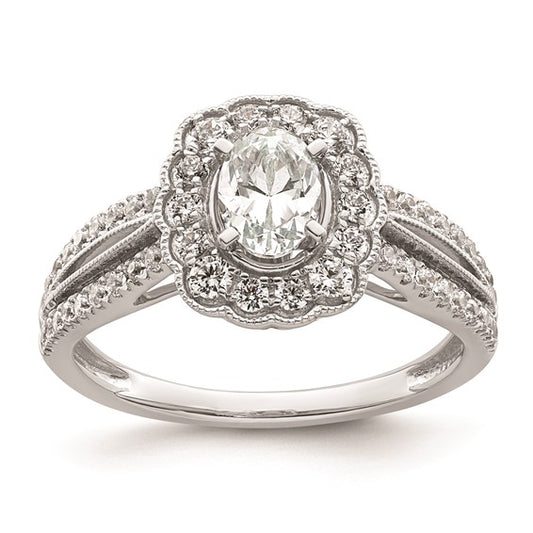 14K White Gold Vintage Halo (Holds 1/2 carat (5.2mm) Oval Center) 1/2 carat Diamond Semi-mount Engagement Ring