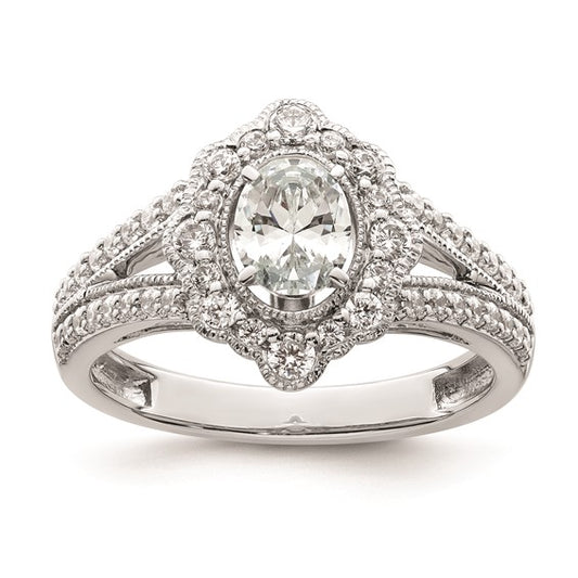 14K White Gold Vintage Halo (Holds 1/2 carat (5.2mm) Oval Center) 1/2 carat Diamond Semi-mount Engagement Ring