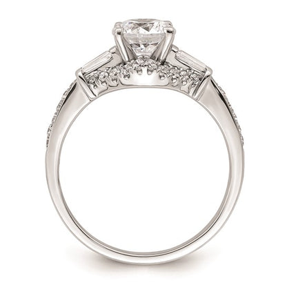 14k White Gold (Holds 1 carat (6.5mm) Round Center) 1/2 carat Round/Baguette Diamond Semi-mount Engagement Ring