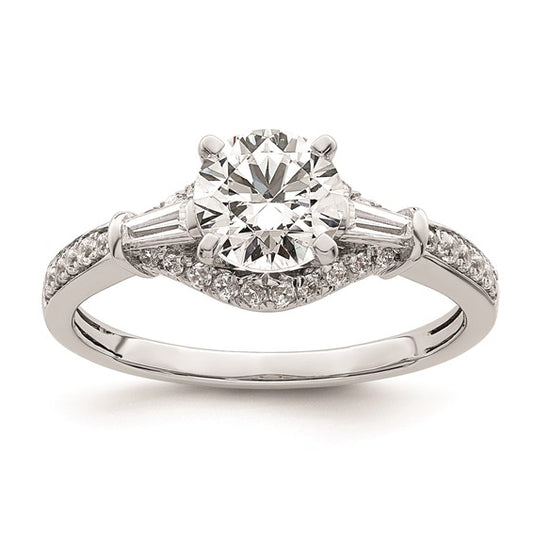 14k White Gold (Holds 1 carat (6.5mm) Round Center) 1/2 carat Round/Baguette Diamond Semi-mount Engagement Ring