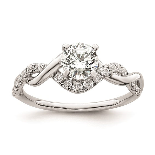 14k White Gold Twist (Holds 5/8 carat (5.8mm) Round Center) 1/4 carat Diamond Semi-mount Engagement Ring