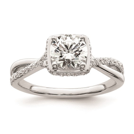 14K White Gold Halo (Holds 1 carat (6.5mm) Round Center) 1/4 carat Diamond Semi-mount Engagement Ring