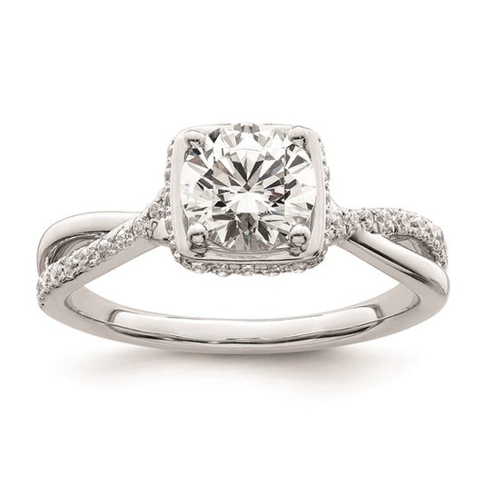 14K White Gold Halo (Holds 1 carat (6.5mm) Round Center) 1/4 carat Diamond Semi-mount Engagement Ring