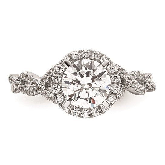 14K White Gold Vintage Halo Plus (Holds 1 carat (6.5mm) Round Center) 1/3 carat Diamond Semi-mount Engagement Ring