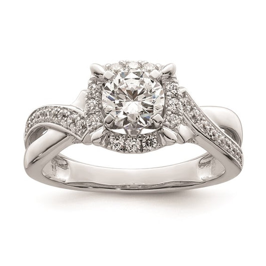 14K White Gold Halo Plus (Holds 5/8 carat (5.8mm) Round Center) 1/4 carat Diamond Semi-mount Engagement Ring