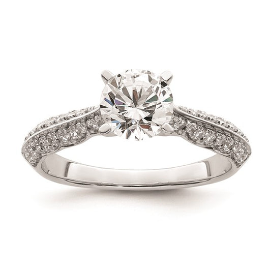 14K White Gold (Holds 1 carat (6.5mm) Round Center) 1/3 carat Diamond Semi-Mount Engagement Ring