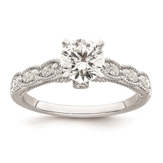 14K White Gold (Holds 1 carat (6.5mm) Round Center) 1/4 carat Diamond Semi-Mount Engagement Ring