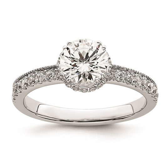 14K White Gold Vintage Halo (Holds 1 carat (6.5mm) Round Center) 1/3 carat Diamond Semi-mount Engagement Ring