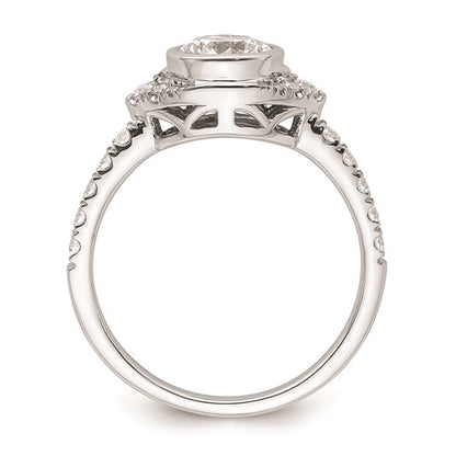 14k White Gold Halo (Holds 1 carat (6.5mm) Round Center Bezel) 3/8 carat Diamond Semi-Mount Engagement Ring