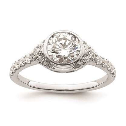 14k White Gold Halo (Holds 1 carat (6.5mm) Round Center Bezel) 3/8 carat Diamond Semi-Mount Engagement Ring