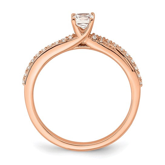 14K Rose Gold By-Pass Cushion Center 1/2 carat tw. Diamond Complete Engagement Ring