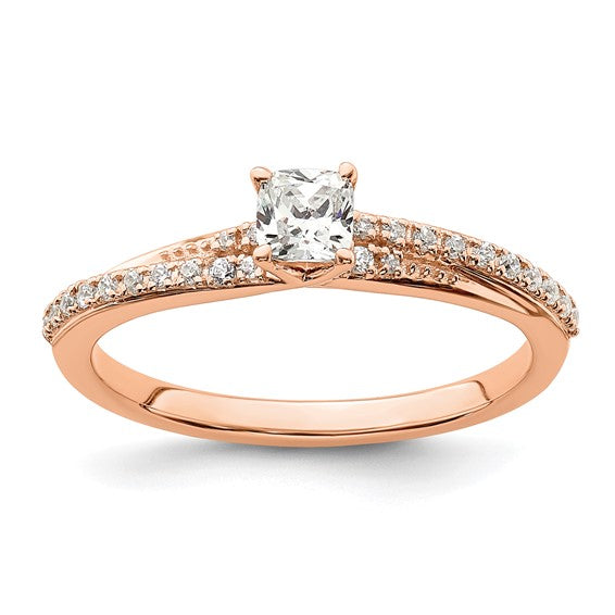 14K Rose Gold By-Pass Cushion Center 1/2 carat tw. Diamond Complete Engagement Ring