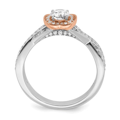 14k White and Rose Gold Halo Plus 5/8 carat Diamond Complete Engagement Ring