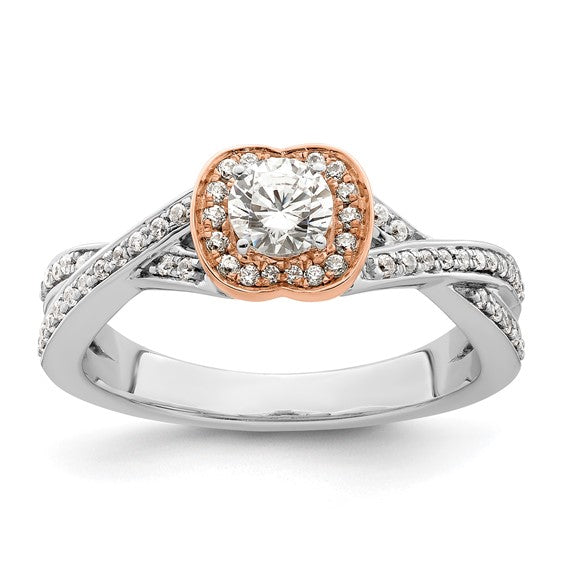 14k White and Rose Gold Halo Plus 5/8 carat Diamond Complete Engagement Ring