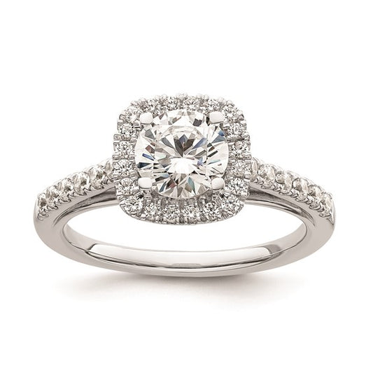 14K White Gold Halo Plus (Holds 1 carat (6.5mm) Round Center) 1/2 carat Diamond Semi-mount Engagement Ring