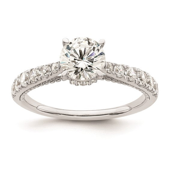 14K White Gold (Holds 1 carat (6.5mm) Round Center) 1/2 carat Diamond Semi-Mount Engagement Ring