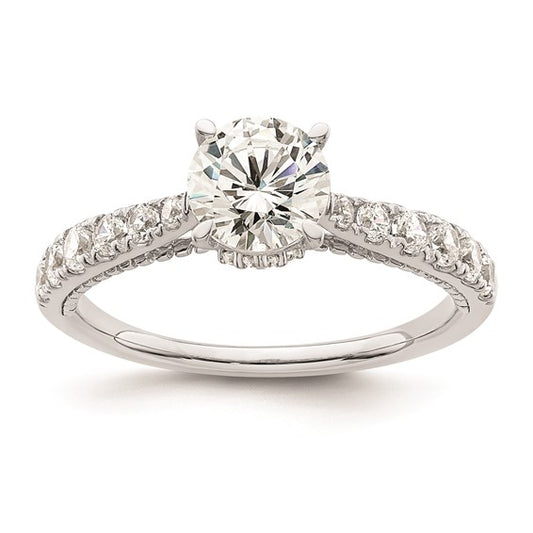 14K White Gold (Holds 1 carat (6.5mm) Round Center) 1/2 carat Diamond Semi-Mount Engagement Ring