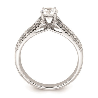 14k White Gold 3-Row (Holds 1/2 carat (5.2mm) Round Center) 1/3 carat Diamond Semi-Mount Engagement Ring