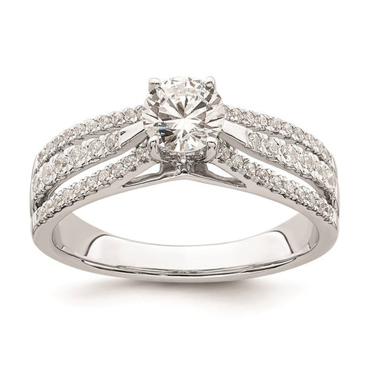 14k White Gold 3-Row (Holds 1/2 carat (5.2mm) Round Center) 1/3 carat Diamond Semi-Mount Engagement Ring