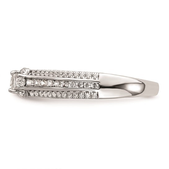 14K White Gold (Holds 1/2 carat (4.5mm) Cushion Center) 5/8 carat Prong/Channel-set Diamond Semi-Mount Engagement Ring