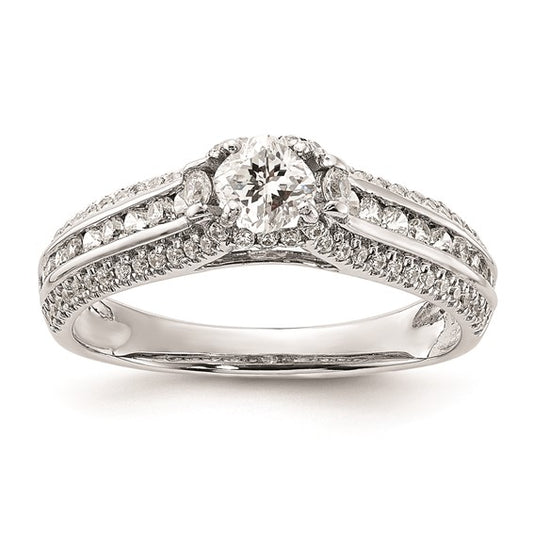 14K White Gold (Holds 1/2 carat (4.5mm) Cushion Center) 5/8 carat Prong/Channel-set Diamond Semi-Mount Engagement Ring