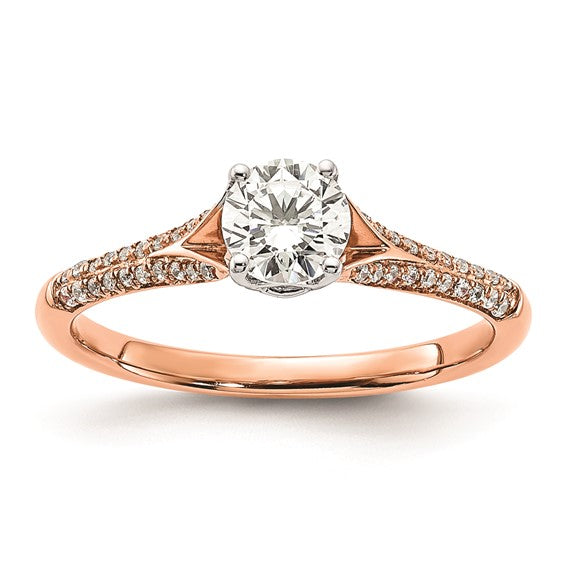 14k White and Rose Gold (Holds 1/2 carat (5.2mm) Round Center) 1/8 carat Diamond Semi-Mount Engagment Ring
