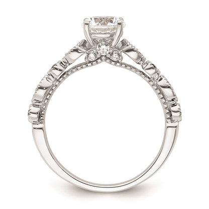 14K White Gold Vintage (Holds 1 carat (6.5mm) Round Center) 1/4 carat Diamond Semi-Mount Engagement Ring