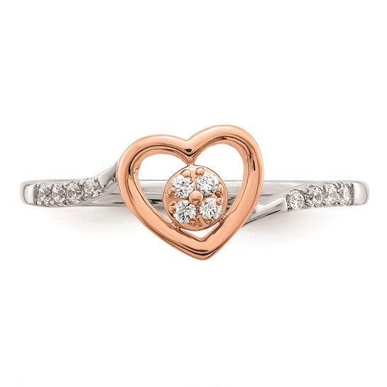 First Promise 14k White and Rose Gold Heart Cluster 1/10 carat Diamond Complete Promise/Engagement Ring