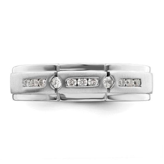 14K White Gold Satin and Polished 1/4 carat Diamond Complete Men's Ring