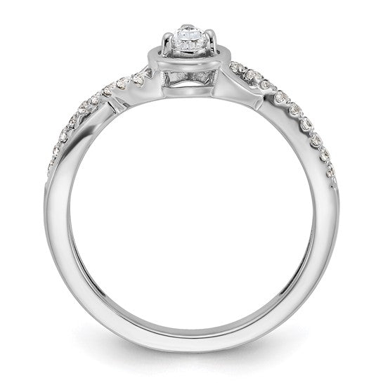 14k White Gold Pear Ctr Diamond Complete Promise/Engagement Ring