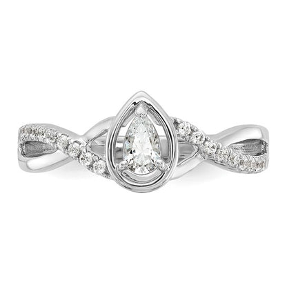 14k White Gold Pear Ctr Diamond Complete Promise/Engagement Ring