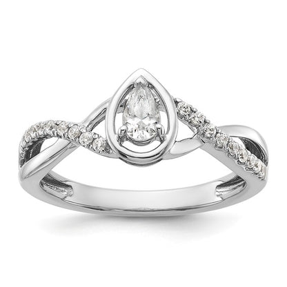 14k White Gold Pear Ctr Diamond Complete Promise/Engagement Ring