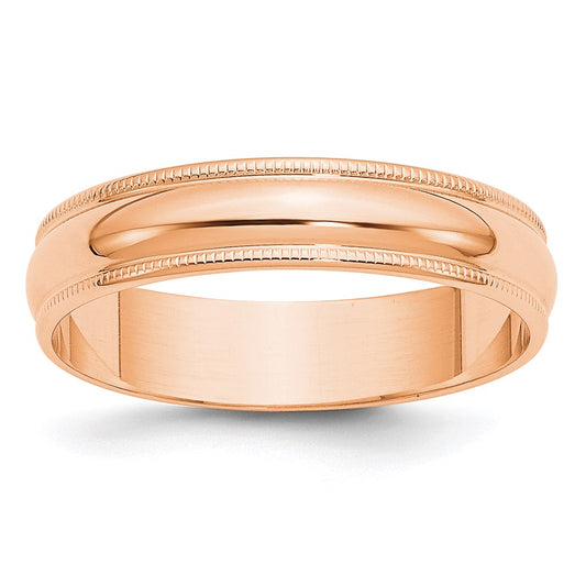 14k Rose Gold 5mm LTW Milgrain Half Round Band Size 5.5