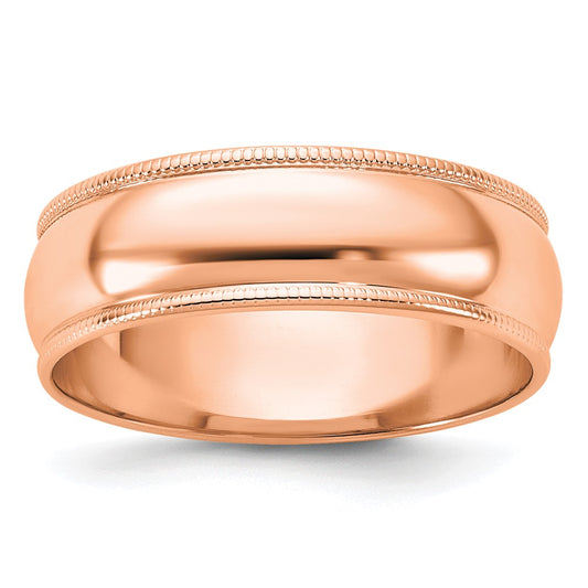 14k Rose Gold 6mm LTW Milgrain Half Round Band Size 14