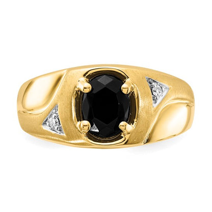 10K Polished and Brushed 1-8X6 Onyx and Diamond Ring