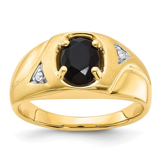 10K Polished and Brushed 1-8X6 Onyx and Diamond Ring